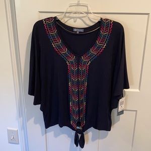 Democracy Navy Tie Front Top NWT!